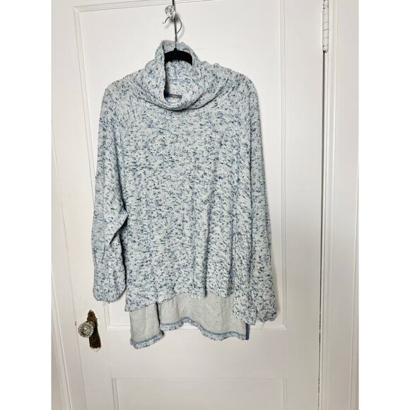 Free People BFF Cowl Neck Blue Knit Oversized Chunky Flowy Sweater Women's XS/S - Picture 1 of 9
